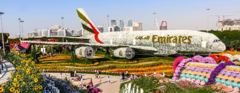 Emirates A380 in Miracle Garden